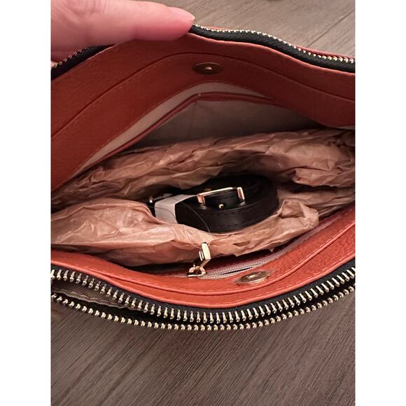 Valentina Convertible Crossbody shoulder Bag Pebbled Tan Brown Italy Nwt Rust - Picture 14 of 14